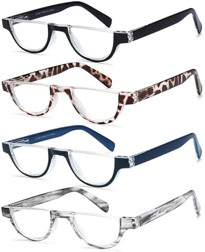 EYEURL Half Frame Reading Glasses for Women-4 Pack Blue Light Glasses Fashion Computer Readers for Women Anti UV Ray Eyeglasses with Spring Hinges,2.0