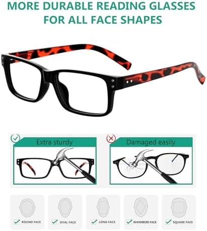 Eyekepper Vintage Reading Glasses for Men - 5 Pack Spring Hinges Classic Readers - Black Frame with Tortoie Arms +3.50