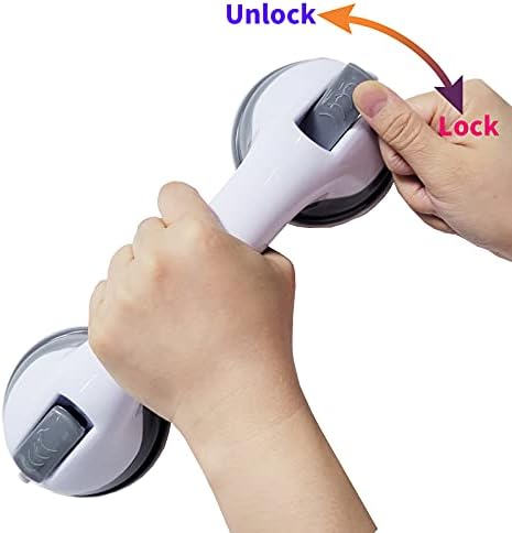 12'' Portable Grab Bars for Bathroom,Ultra Grip Dual Locking Shower Handles for Elderly,Safety Suction Grab Bars for Shower,Balance Assit Hand Rail Support,Injury,Senior,Kids(Gray, 12"-Pack of 2)