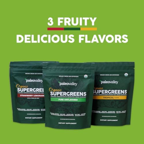 Paleovalley Organic Supergreens - Organic Greens Powder Superfood for Immune Support - Paleo Green Powder Blend - 30 Servings - 23 Superfoods - Gluten Free, No Cereal Grasses, Soy or Grain