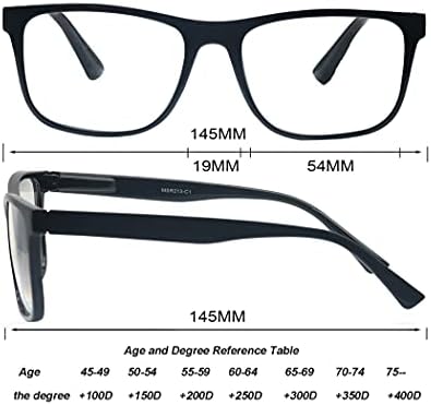 Wide Black Reading Glasses for Men +1.50 Large Oversized Readers Lightweight Square Eyeglasses for Reading for Big Head 4 Pack Spring Hinge Comfortable Fit