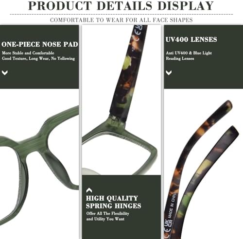 FONHCOO Reading Glasses for Women Men- Blue Light Reading Glasses with Spring Hinge Computer Readers
