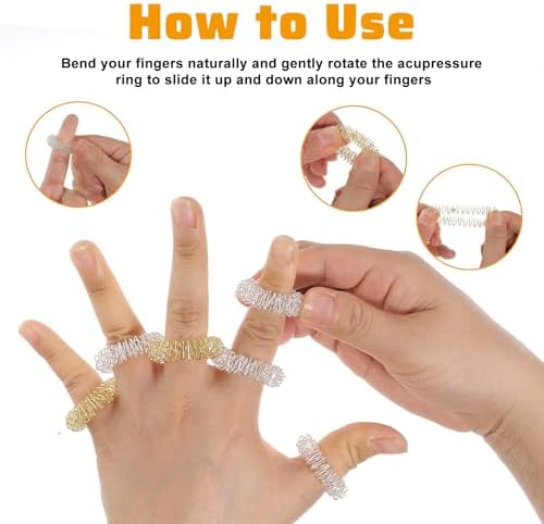 24 Pcs Acupressure Rings, 12 Colors Finger Massager Silent Spiky Sensory Rings Fidget Sensory Massager Stocking Stuffers Gifts for Women Men Office Home Fingers Stress(Gold Silver)