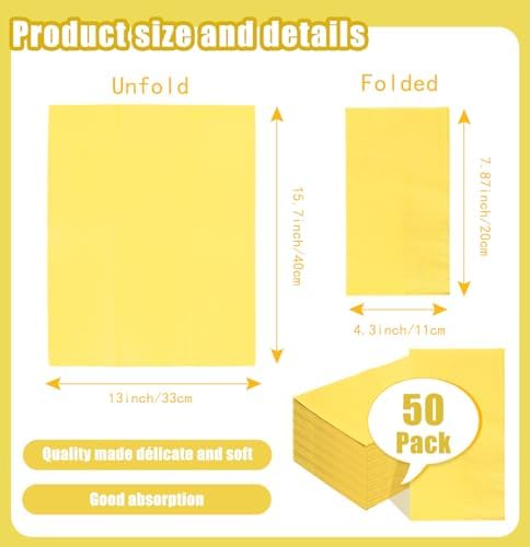 SietDESEO 50 Pieces 3-ply Yellow Napkins Disposable 13 x 15.7 Inches Guest Bathroom Napkins Disposable Hand Towels for Bathroom Wedding Birthday Party Paper Dinner Napkins
