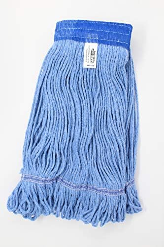 Turkey Creek Essentials Mop Heads Commercial Grade USA Made Looped End Heavy Duty Large Mop Head of Blue 4-Ply Synthetic Yarn Industrial Wet Mop Head Replacement and String Mop Refills (6, Large)