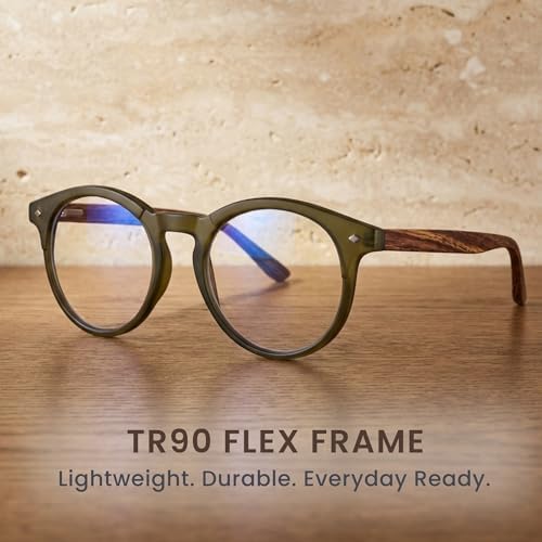 2SeeLife Large Round TR-90 Reading Glasses for Men & Women – Medium-Large Fit, Durable, Spring Hinges, Blue Light Readers, Green, +0.50