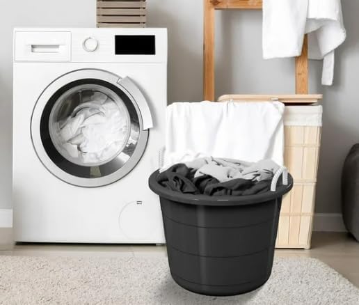 17-Gallon Flexible Plastic Utility Bucket, Multi-Purpose Storage Tub with Rope Handles, Black