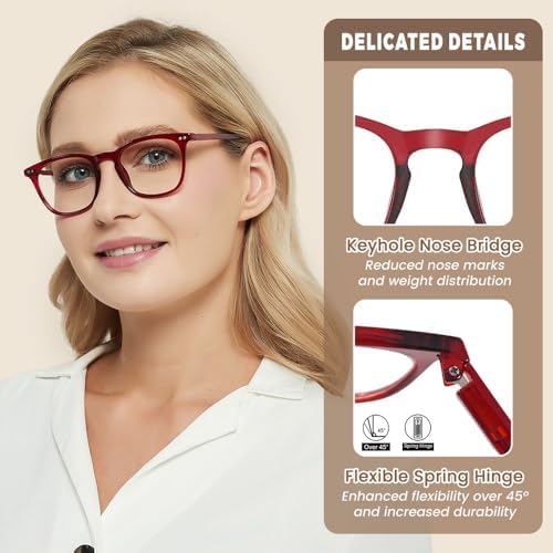 JiSoo Reading Glasses Women 3.0 Stylish Designer Readers 3.0, Womens Reading Glasses 3.0+ with Spring Hinge, Red