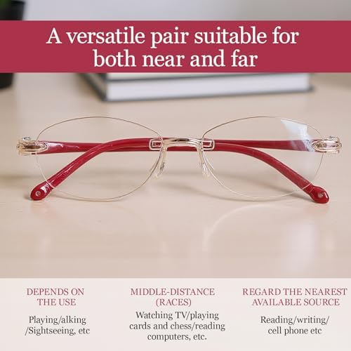 2 Pcs Auto Focus Glasses, Automatic Zoom Reading Intelligent Self Adjusting Presbyopia Anti-Blue Light Glass Adjustable Presbyopic Color-Changing Smart Look Far And Near For Men Women(Red)