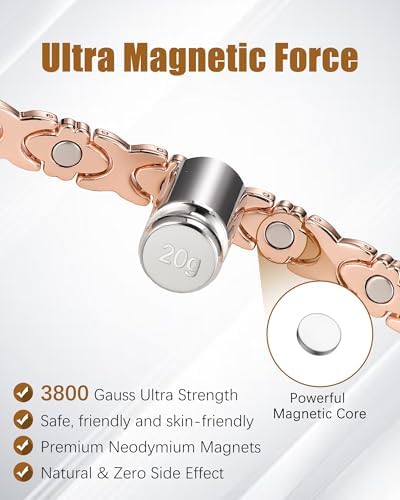 Jeracol Copper Bracelet & Ring for Women, Ultra Strength Magnetic Bracelet with 3800 Gauss Magnets, Four-Leaf Clover & Infinity Heart Symbol & Crystal, Adjustable Tools and Jewelry Gift Box