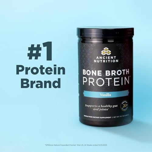 Ancient Nutrition Grass Fed, Bone Broth Protein Powder, 20g Protein, Hydrolyzed Collagen Peptides, Keto & Paleo Friendly, Supports Joint, Gut Health, Vanilla, 15 Servings