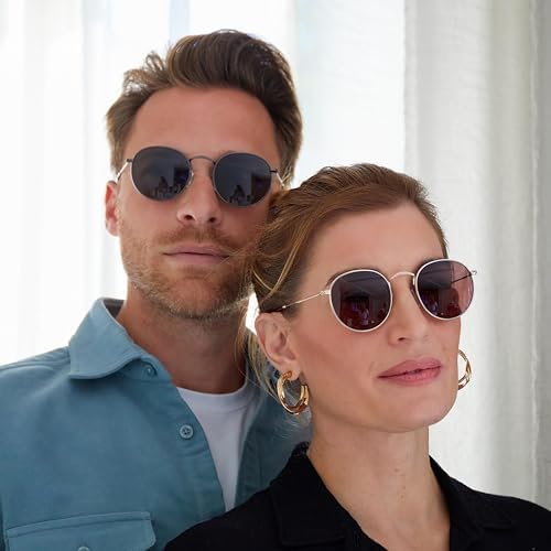 OPULIZE SOL Reading Sunglasses for Women Men,Tinted Lens with UV400 Protection,Scratch Resistant Round Metal frame with Spring Hinges, Matt Gold With Dark Brown Tips +3 (Pack of 1)