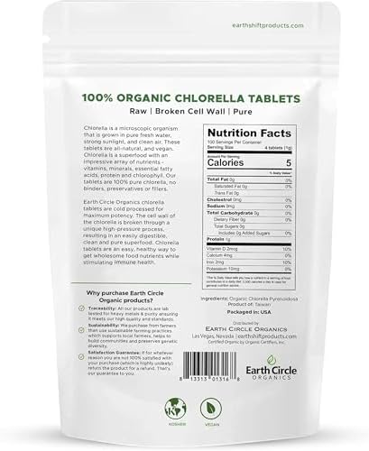 Organic Chlorella Tablets 1,000 Count | High Potency Superfood | Chlorophyll Pills from 100% Pure Green Algae | Broken Cell Wall for Max Absorption | Vegan, Kosher, Non-GMO | 4 Tabs per Day (1-Pack)