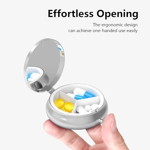 Pill Box-3 Compartment Small Pill Case for Purse & Pocket Mini Metal Pill Holder Travel Pill Container to Hold Supplements Vitamins BPA-Free (Rose)