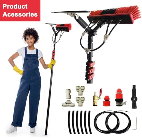 Water Fed Poles Kit with Squeegees, Window Cleaning Kit with Telescopic Rod, High Altitude Cleaning Telescopic Brush, Solar Panel Cleaning Brush,6m/20ft