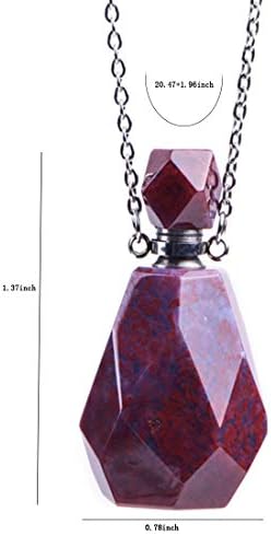 Women Long Necklace Natural Crystal Gemstone Aroma Essential Oil Diffuser Perfume Bottle Necklace Pendant for Women Irregular Unpolished Jewelry (Red Agate)