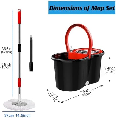 Mop and Bucket with Wringer Set 360° 3psc Microfiber Spin Mop with Bucket and Dual Mop Heads Self Wringing Spinning Mop for Office and Home Use (20QT)