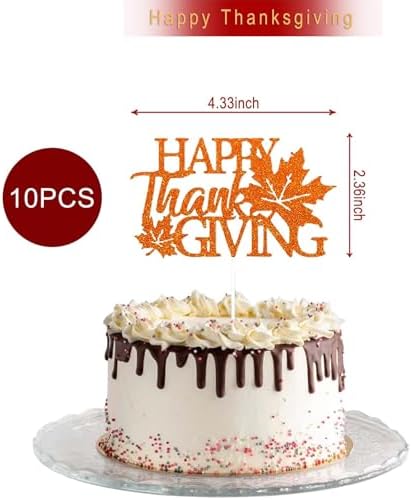 10 Pcs Happy Thanksgiving Cake Toppers Glitter Fall Maple Cupcake Topper Autumn Maple Leaf Cake Topper Orange Cupcake Toppers Design Cake Decoration for Harvest Festival Thanksgiving Party
