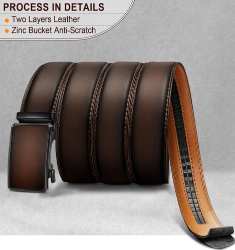 KEMISANT Men Belt Ratchet Click Belt Genuine Leather Adjustable For Men Golf Dress Casual Jeans 1 3/8-Cut For Fit