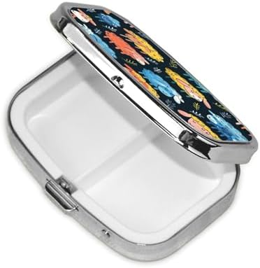 Cute Colorful Sheep Cartoon Pattern Print Square Metal Pill Box Decorative Pill Case - Carry Your Meds in Style (Rectangular)