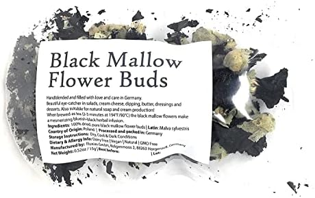 Black Mallow Flower Buds from Germany - Net Weight 0.52oz / 15g - Mesmerizing Black, Beautiful Eye-catcher for Herbal Infusion, Tea, Salads and Dessert