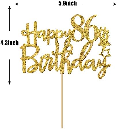 Gold Glitter Happy 86th Birthday Cake Topper - 86 Sign Cake Topper - Cheers to 86 Years Party Supplies - 86th Birthday Party Decorations