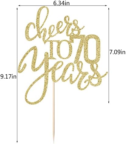 Gold Glitter Cheers to 70 years Cake topper, Happy 70th Birthday Cake Decorations,Perfect for 70 Years Cake Decorating,Wedding/Anniversary Party Decorating supplies.