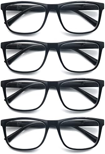 Wide Black Reading Glasses for Men +3.00 Large Oversized Readers Lightweight Square Eyeglasses for Reading for Big Head 4 Pack Spring Hinge Comfortable Fit