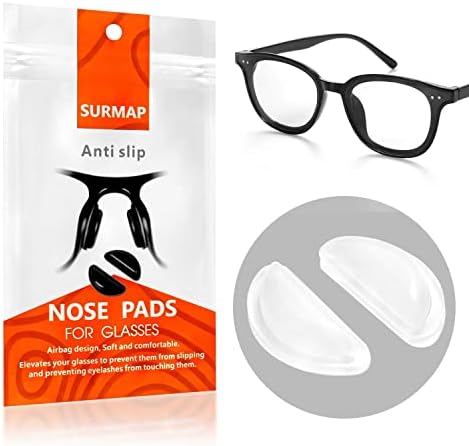 20 Pairs (Clear) SURMAP Eyeglass Nose Pads, Comfort Soft Silicone Glasses Nose Pad, Anti-Slip Heighten Air Chamber Glasses Grips for Eyeglasses and Sunglasses, Adhesive with Sticky Backing