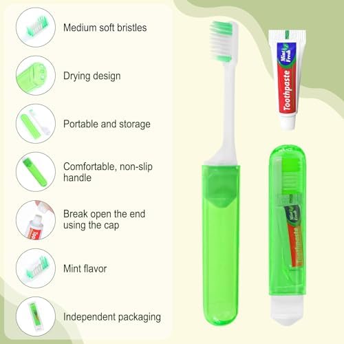 Travel Toothbrush, Toothbrush and Toothpaste Travel Set, Individually Packaged, Includes Storage Case, Foldable Design, 5 Colors, Ideal for Business Trips, and Hotels (20-Pack)