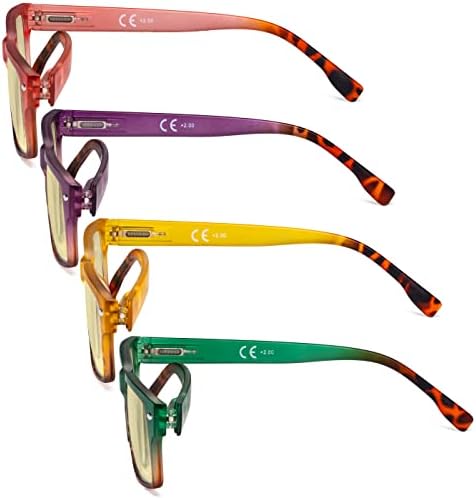 Eyekepper 4 Pack Computer Reading Glasses - Fashion Blue Light Blocking Readers for Women Men Yellow Tinted +2.00