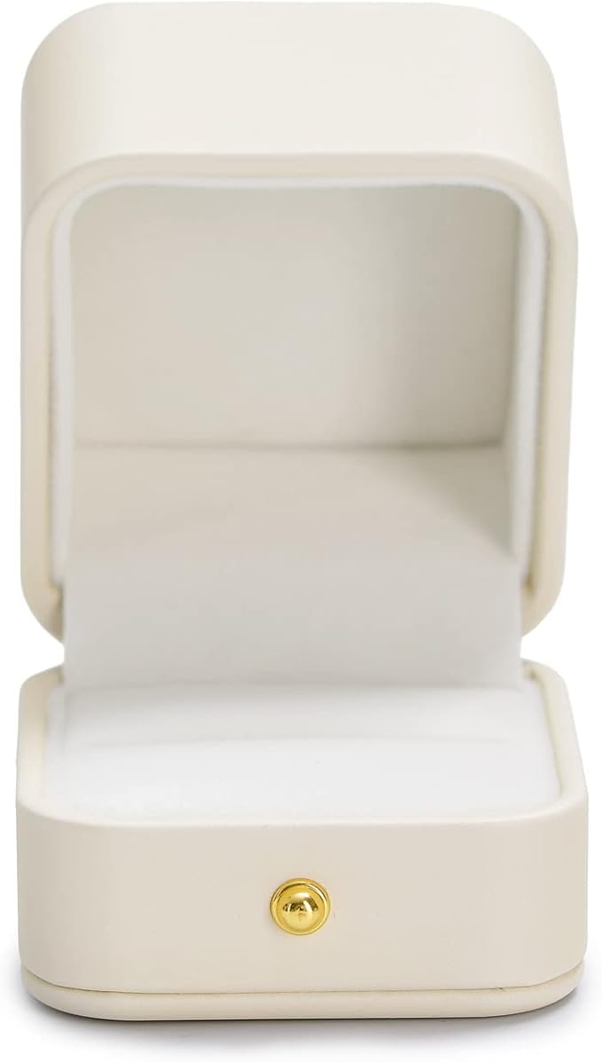 Oirlv Elegant White Ring Box Leather Engagement Ring Box Jewelry Gift Box for Wedding Proposal Velvet Interior Ring Case