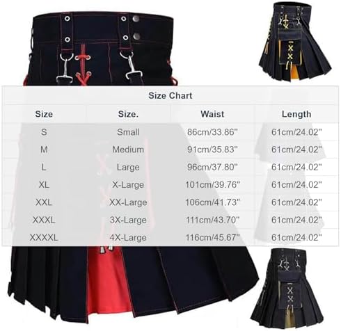 Men's Utility Kilt Scottish Traditional Style Skirt High Waist Plaid Pleated Skirt Mens Modern Gothic Kilts Skirt