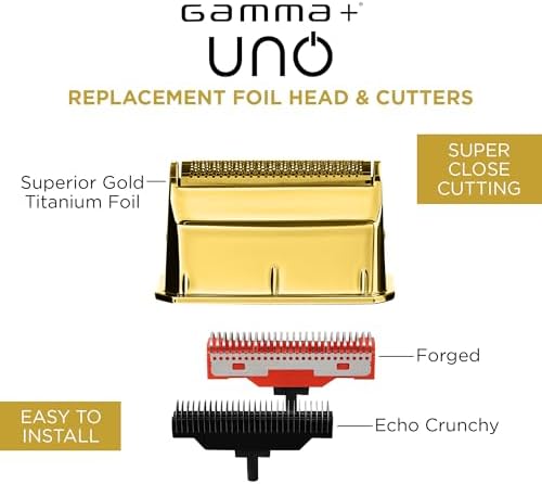GAMMA+ Replacement Uno Mens Shaver Gold Titanium Single Foil Head with Echo & Forged Cutters