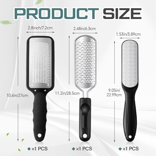 Moxweyeni 3 Pcs Professional Foot File Kit with 304 Stainless Steel Heads, Callus Remover for Feet, Pedicure Foot Scrubber and Shaver for Dead, Dry, Hardened Skin, Home Pedicure (Set A,Black)