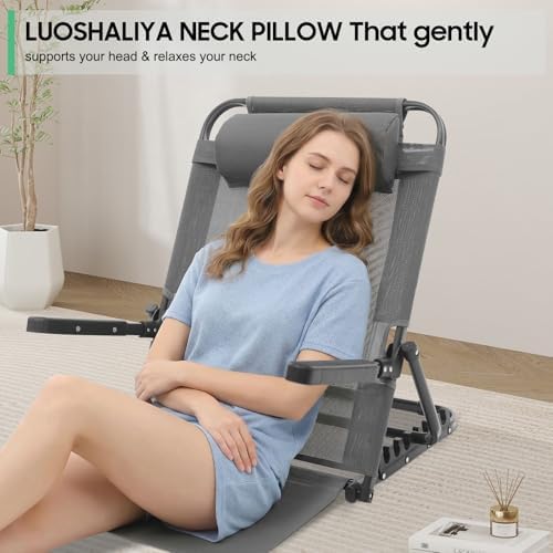 Adjustable Lifting Bed Backrest with Armrest, Large Folding Bed Rest Sitting up 8 Levels 40°- Approaching 90°, Multifunction Portable Backrest Support with Pillow for Neck Head (Grey)