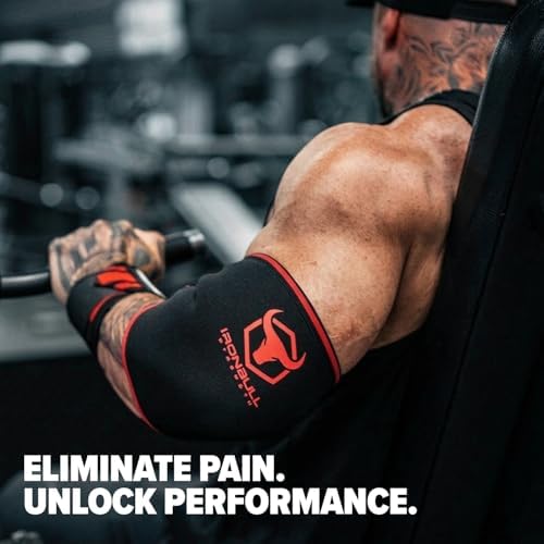 Elbow Sleeves 5mm (1 Pair) - High Performance Elbow Sleeve Support for Weightlifting, Weight Training & Powerlifting - Best Compression Straps - for Men and Women (Small, Black/Red)