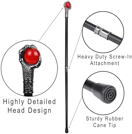 Red Dragon Claw Walking Stick Cane – Steampunk Staff for Halloween Costume, Wizard Staff, Cosplay Accessories, Party Dress or Photo Prop - Walking Cane for Men and Women - Victorian Gothic Decor 36.5"