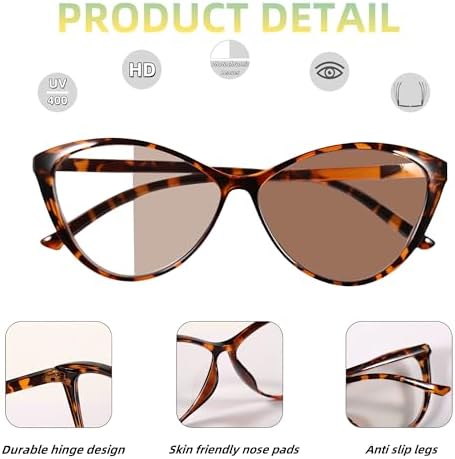 Reading Sunglasses with Photochromic Lenses, Anti Blue Light,Fashion Frame Reading Glasses for Women