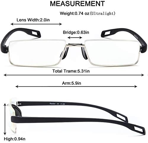 EYEURL Half Frame Reading Glasses Blue Light Blocking Computer Readers for Men Women Lightweight Anti Glare TR90 Black 1.25
