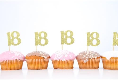 Sotpot 30PCS Gold Glitter 18th Birthday Cupcake Toppers Cheers to 18 Years Cupcake Picks for 18th Birthday Anniversary Party Decorations