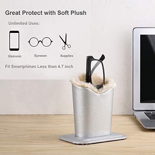 Siveit Plush Lined Eyeglass Holder, PU Leather Eyeglass Case, Anti-Scratch Glasses Storage Organizer for Desk Office Nightstand,2 Packs(pink,silver)
