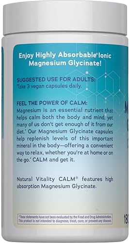 Natural Vitality Calm, Magnesium Glycinate Supports Bone, Muscle, Heart, & Nerve Health, Non-GMO, Vegan, Gluten Free 180ct