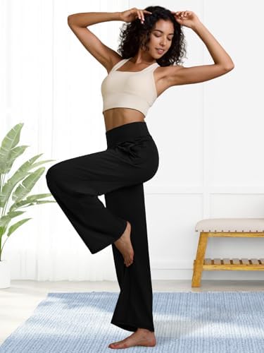 JEKAOYI Womens Wide Leg Yoga Pants High Waist Loose Stretch Casual Lounge Workout Gym Trousers with Pockets