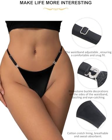 ohyeah G-String Thongs for Women Sexy Underwear Adjustable String Thong T-Back Bikini Panties Cotton Crotch Underpants, S-XXL