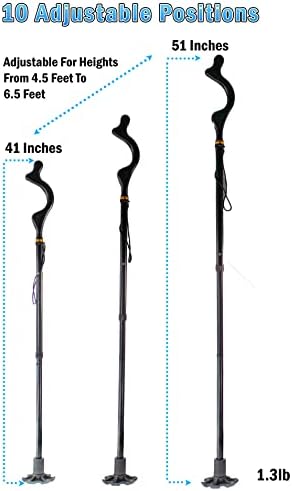 Posture Correction Walking Cane for Men & Women - Special Balancing Stick, 10 Adjustable Heights, Self Standing, Folding, Portable, Collapsible, Comfortable Lightweight