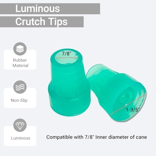 Crutch Tips - Luminous Walker Cane Tips Replacement Accessories, 7/8" ID, 2 Pcs