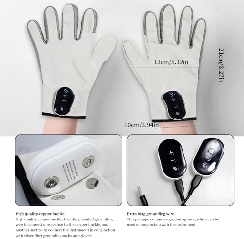 1 Pair of EMS Microcurrent Massage Gloves with LCD Display & 9 Intensities, Rechargeable Battery & Carbon-Silver Electrodes for Facial Lifting, Full Body Muscle Recovery and Pain Relief on Back Legs