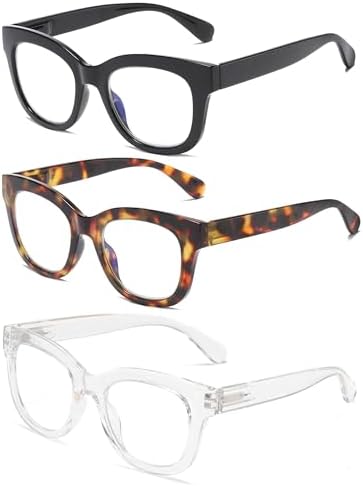 Oversized Reading Glasses for Women,3 Pack Blue Light Blocking Computer Spring hinge Readers