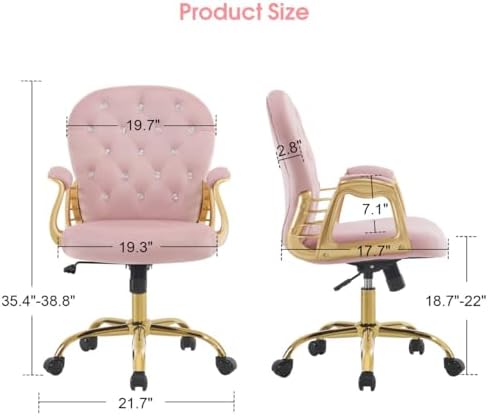 BarberPub Ergonomic Nail Tech Chair with Lumbar Support, Adjustable Manicure Chair with Armrests, Comfy Home Office Chairs with 360-Degree Swivel Wheels for Beauty Salon 3567 (Pink)